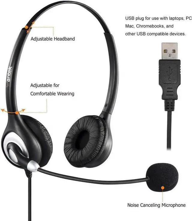 Alt view image 3 of 6 - Aomoproing Wantek Corded USB Headsets Stereo Computer Headset with Microphone Noise Cancelling,Call Center,Crystal Clear Chat Ultra Comfort