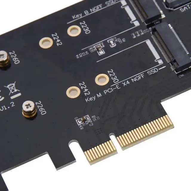 Alt view image 5 of 6 - 2 Slots Adapter Card M key M.2 NGFF SSD to PCI-E X4 Adapter and B key M.2 NGFF SSD to SATA Adapter with 2pcs Metal Sheet