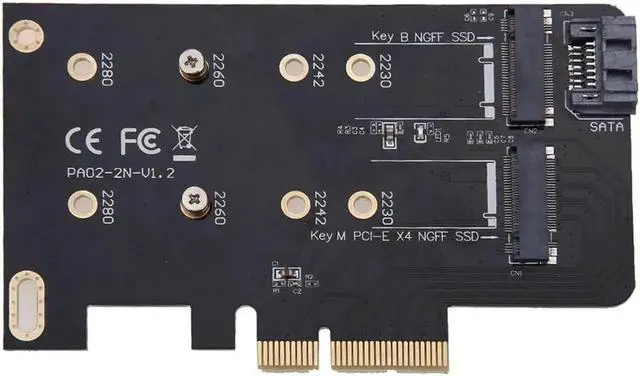 Alt view image 2 of 6 - 2 Slots Adapter Card M key M.2 NGFF SSD to PCI-E X4 Adapter and B key M.2 NGFF SSD to SATA Adapter with 2pcs Metal Sheet