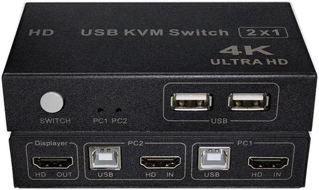 Alt view image 5 of 6 - USB KVM-H2 Converter 4K*2K 30Hz 1080P 2 In 1 Out Ultra Video Switcher Support HDCP PS4 Monitor Keyboard Mouse