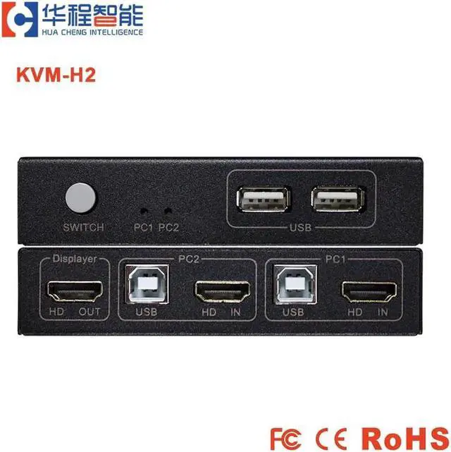 Alt view image 3 of 6 - USB KVM-H2 Converter 4K*2K 30Hz 1080P 2 In 1 Out Ultra Video Switcher Support HDCP PS4 Monitor Keyboard Mouse