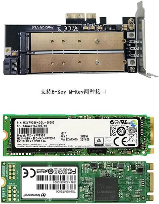 Alt view image 4 of 6 - PCI-E 4X to M2 SSD Adapter B Key M.2 NGFF M key NVME SSD PCI-E Dual Interface Card LED Low Profile Bracket Support 2230-22110 M2