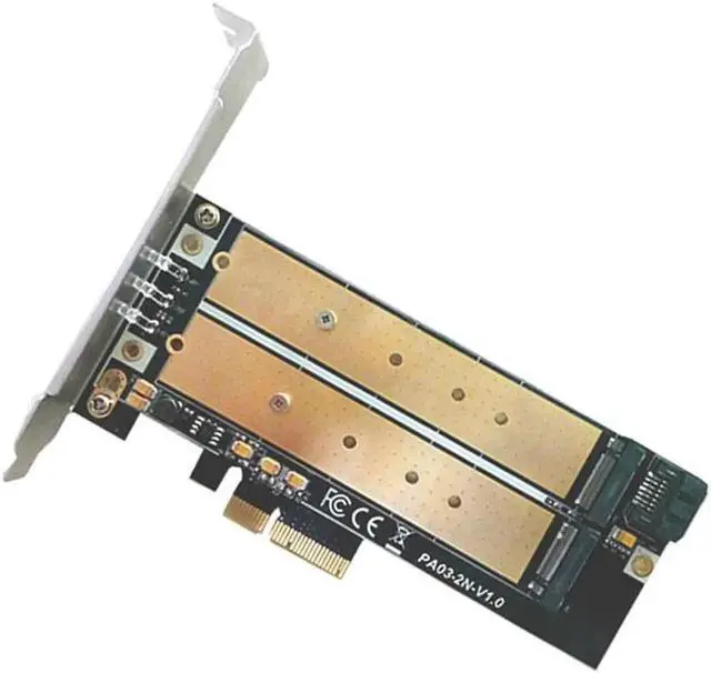 Alt view image 2 of 6 - PCI-E 4X to M2 SSD Adapter B Key M.2 NGFF M key NVME SSD PCI-E Dual Interface Card LED Low Profile Bracket Support 2230-22110 M2