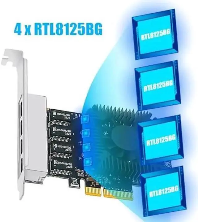 Alt view image 2 of 5 - GLOTRENDS Dual 2.5Gbps + Dual 100/1000Mbps PCI-E NIC Ethernet Network Card for PC, RTL8125BG Chip, PCI-Express 2.0 X2, 10Gbps Upstream Bandwidth, RJ45 LAN Port (LE8245F)