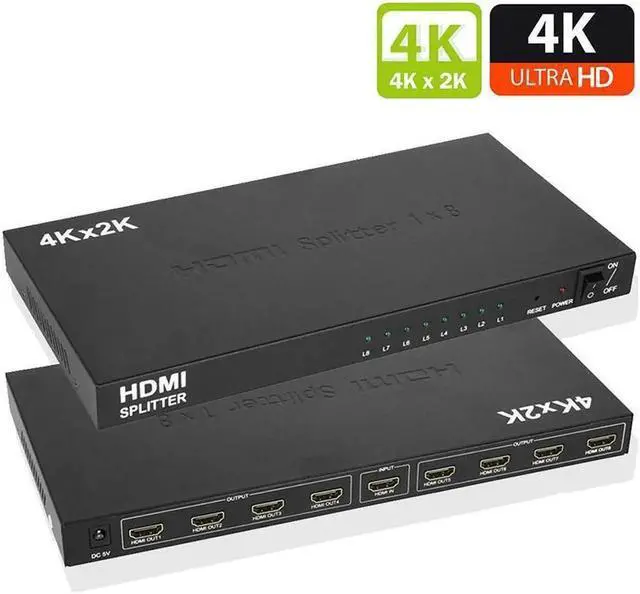 Main image of 1 in 8 Out 4K HDMI Splitter 1x8 Ports Video Box Supports Full Ultra HD 4K/2K@ 30Hz 1080p and 3D Resolutions for PC Blu-Ray Player HDTV