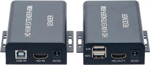 Main image of HDMI-compatible KVM extender 60M USB MouseOver cat5/6 ethernet cableCAT5/6 HDMI-compatible USB KVM ExtenderAudioConverter