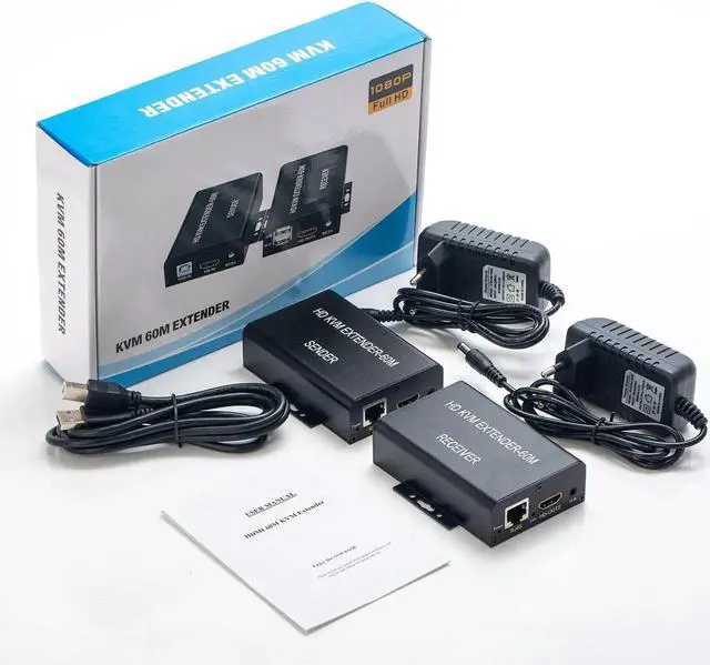 Alt view image 2 of 5 - HDMI-compatible KVM extender 60M USB MouseOver cat5/6 ethernet cableCAT5/6 HDMI-compatible USB KVM ExtenderAudioConverter