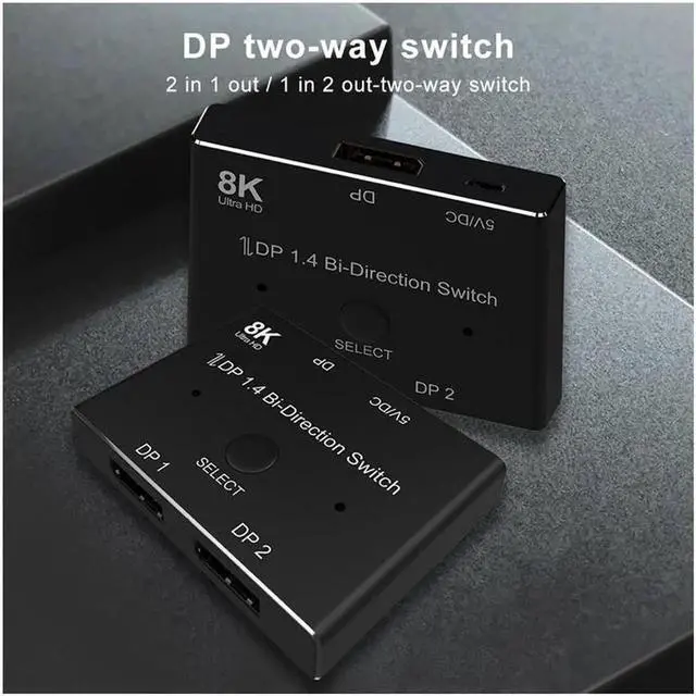 Alt view image 2 of 7 - 8K DisplayPort Switch Bidirectional DP 1.4 KVM Splitter 2 in 1 Out - Supports 8K 4K 1080P HD, Manual DP Switcher for PC Host Monitor etc