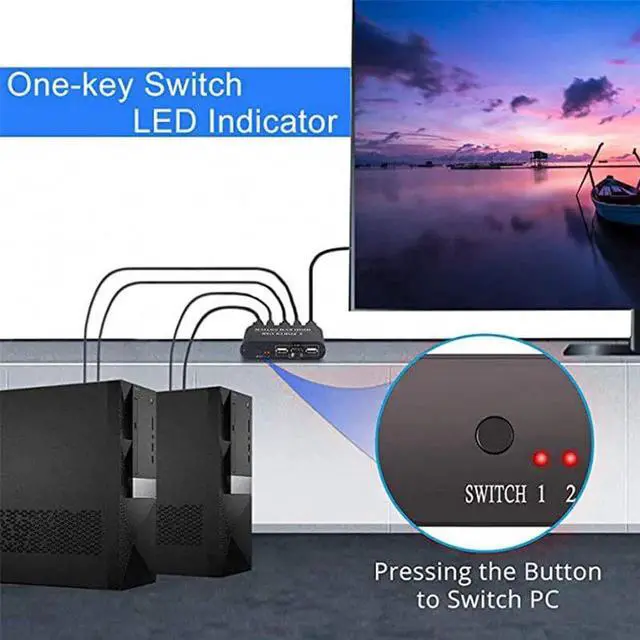 Alt view image 4 of 6 - KVM Switch 2 Port Box Share 2 PCs with One Monitor 4K@30Hz with USB2.0 Support Keyboard and Mouse Connections