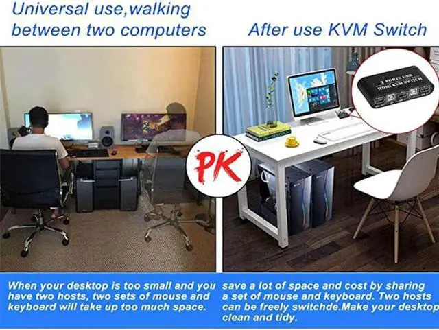 Alt view image 2 of 6 - KVM Switch 2 Port Box Share 2 PCs with One Monitor 4K@30Hz with USB2.0 Support Keyboard and Mouse Connections