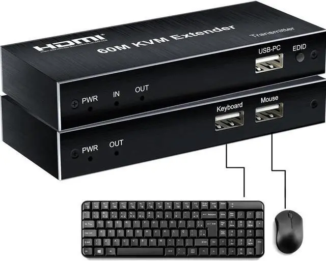 Alt view image 3 of 6 - 60M HDMI KVM Extender By Cat5e Cat6 Rj45 Ethernet Cable USB HDMI Loop IR KVM Switch for PS3 PS4 Xbox PC To TV USB Mouse Keyboard