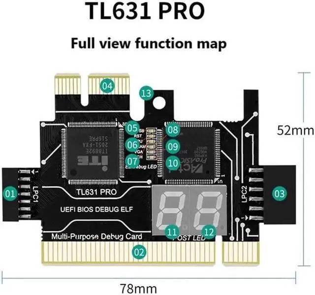 Alt view image 2 of 5 - TL631 Pro Multifunction Desktop Laptop LPC-DEBUG Post Card PCI PCI-E Mini PCI-E Motherboard Diagnostic Analyzer Tester