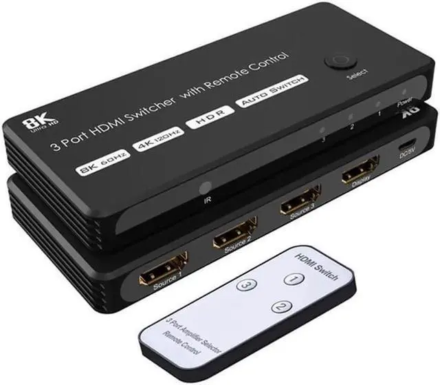 Main image of 3 Port HDMI Switcher 3 In 1 Out 8K HDMI Switch 8K@60Hz 4K@120Hz 3D with Remote Control