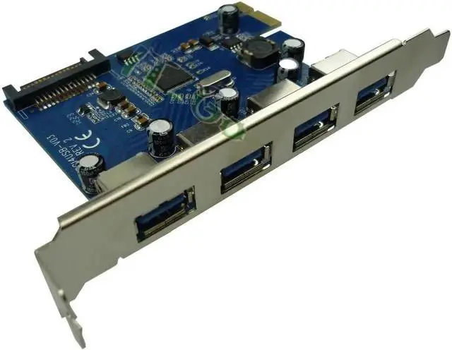 Alt view image 4 of 4 - 4 Port 5Gbps Superspeed USB 3.0 PCI-E PCI Express Card SATA power Adapter for XP Vista Win7