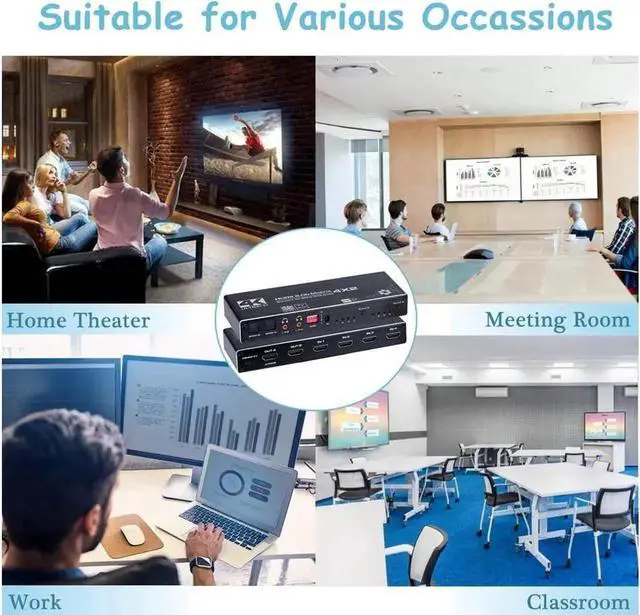 Alt view image 3 of 7 - [Upgraded] 4K HDMI Matrix 4x2, 4 in 2 Out Matrix Switch HDMI Video Switcher Splitter Box with EDID Extractor and IR Remote Control, Support HDMI 2.0b, HDCP2.2, HDR10, 4K @60Hz, Ultra HD, 3D