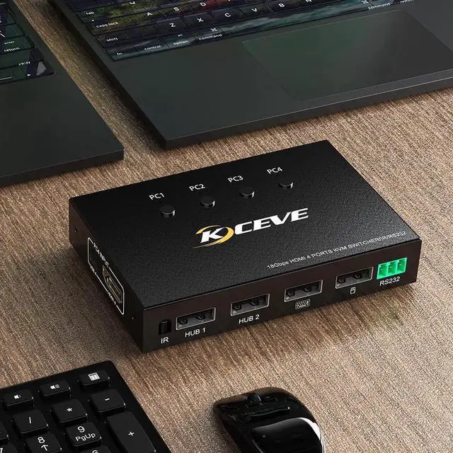 Alt view image 6 of 6 - 4 Ports KVM Switch HD 4K Scanner USB KVM Switch 4 In 1 Out Shared Keyboard Mouse Display Key Switch RS232 Serial Port Control