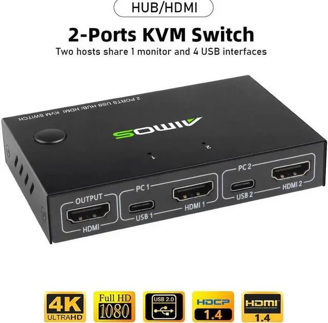 Main image of AM-KVM201CC 2-Port KVM Switch HDMI-compatible splitter 10Gbps USB Switch Splitter for 2 PC Sharing Keyboard Mouse Printer