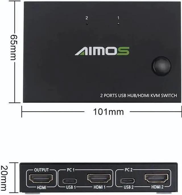 Alt view image 2 of 6 - AM-KVM201CC 2-Port KVM Switch HDMI-compatible splitter 10Gbps USB Switch Splitter for 2 PC Sharing Keyboard Mouse Printer