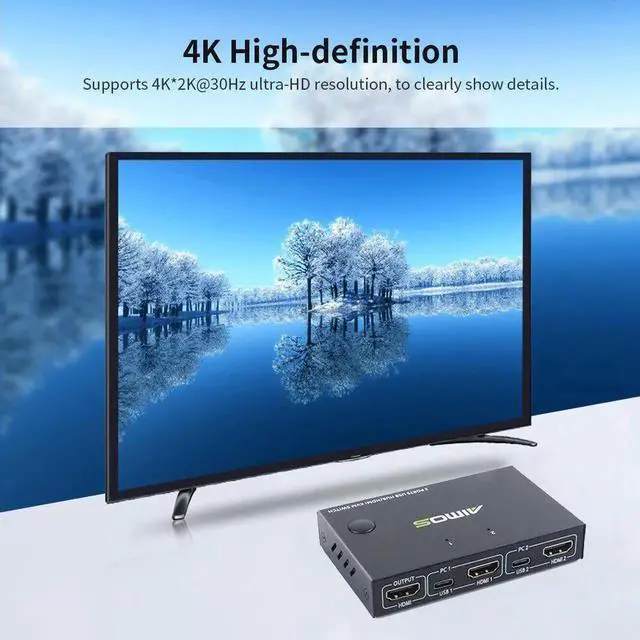 Alt view image 3 of 6 - AM-KVM201CC 2-Port KVM Switch HDMI-compatible splitter 10Gbps USB Switch Splitter for 2 PC Sharing Keyboard Mouse Printer