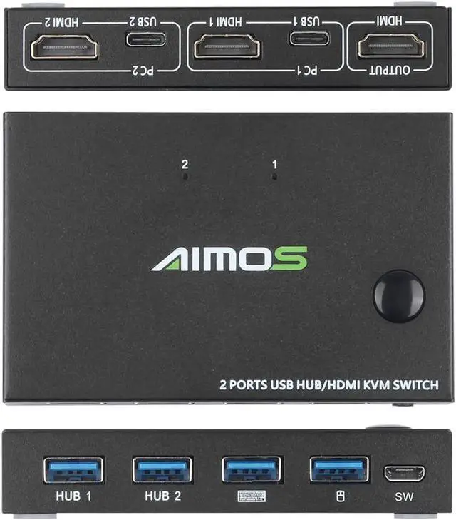 Alt view image 4 of 6 - AM-KVM201CC 2-Port KVM Switch HDMI-compatible splitter 10Gbps USB Switch Splitter for 2 PC Sharing Keyboard Mouse Printer