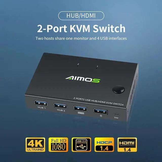 Alt view image 6 of 6 - AM-KVM201CC 2-Port KVM Switch HDMI-compatible splitter 10Gbps USB Switch Splitter for 2 PC Sharing Keyboard Mouse Printer