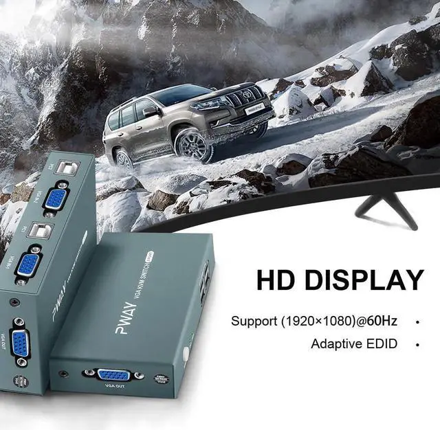 Alt view image 3 of 6 - 2 Port VGA KVM Switch VGA with 2PC Computers Sharing 1 Keyboard Mouse Monitor for Working Video Meeting Teaching Conference