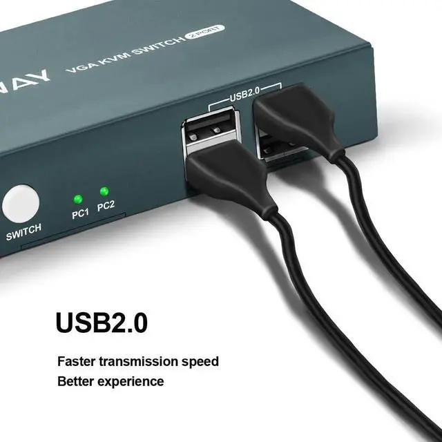 Alt view image 2 of 6 - 2 Port VGA KVM Switch VGA with 2PC Computers Sharing 1 Keyboard Mouse Monitor for Working Video Meeting Teaching Conference