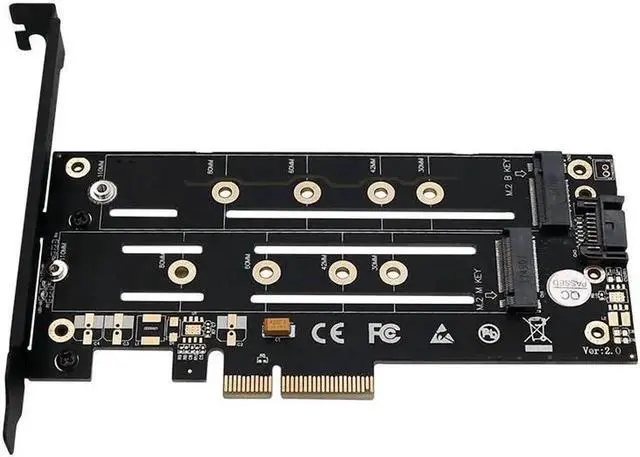 Alt view image 5 of 5 - M.2 SSD to pcie 4X SATA3 Riser card pci-e adapter converter PCI Express 4x Slot M Key B Key dual interface card for Desktop