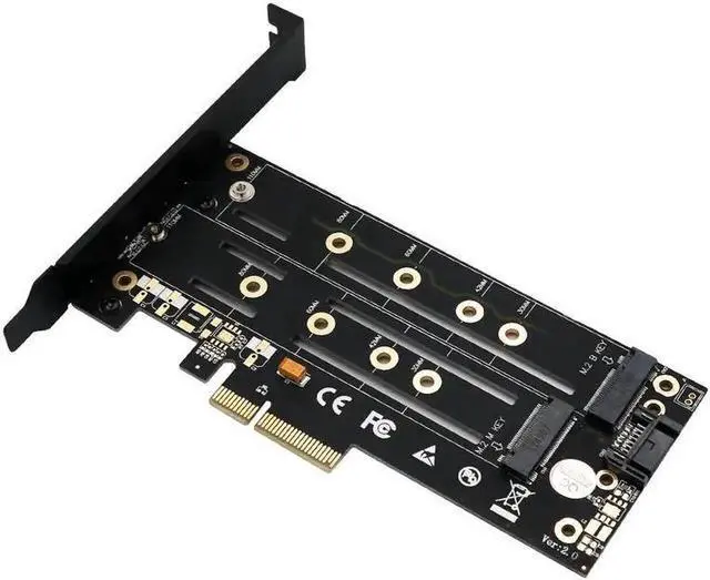 Alt view image 4 of 5 - M.2 SSD to pcie 4X SATA3 Riser card pci-e adapter converter PCI Express 4x Slot M Key B Key dual interface card for Desktop