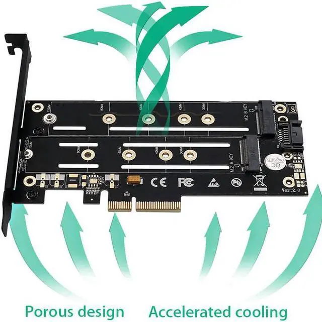 Alt view image 3 of 5 - M.2 SSD to pcie 4X SATA3 Riser card pci-e adapter converter PCI Express 4x Slot M Key B Key dual interface card for Desktop