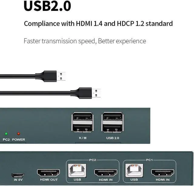 Alt view image 5 of 5 - 2 In 1 Out 4K 30Hz USB HDMI KVM Switch Box for 2 PC Sharing Keyboard USB Switch Hub Switcher Box 2 In 1 Switcher For Laptop HDTV