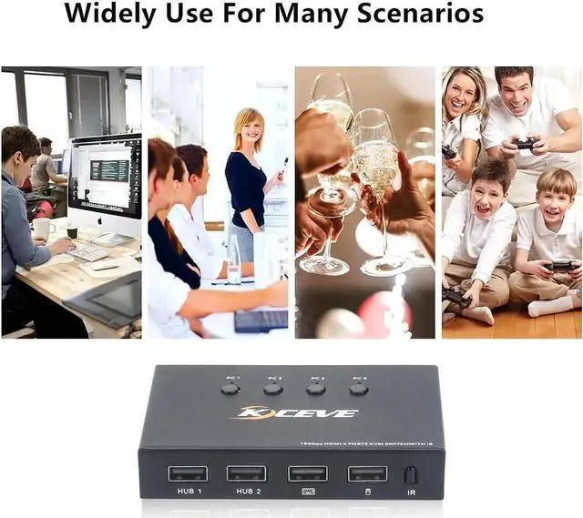 Alt view image 6 of 6 - KVM Switch HDMI 4 Port Box 4K@60Hz,MLEEDA USB and HDMI Switch for 4 Computers Share Keyboard Mouse Printer and one HD Monitor