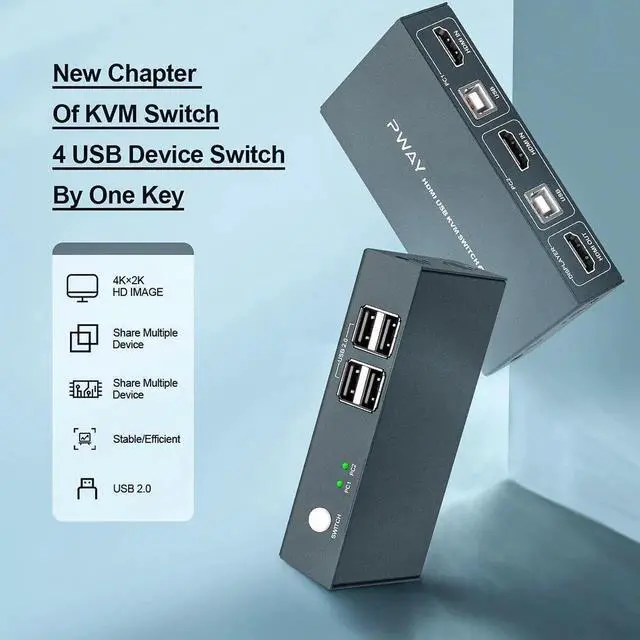Alt view image 6 of 6 - Switch USB1.1 for PC Laptop 2 Computers Sharing 2 USB Devices Peripheral Switcher Sharing Keyboard 4K@30Hz 10.2Gps