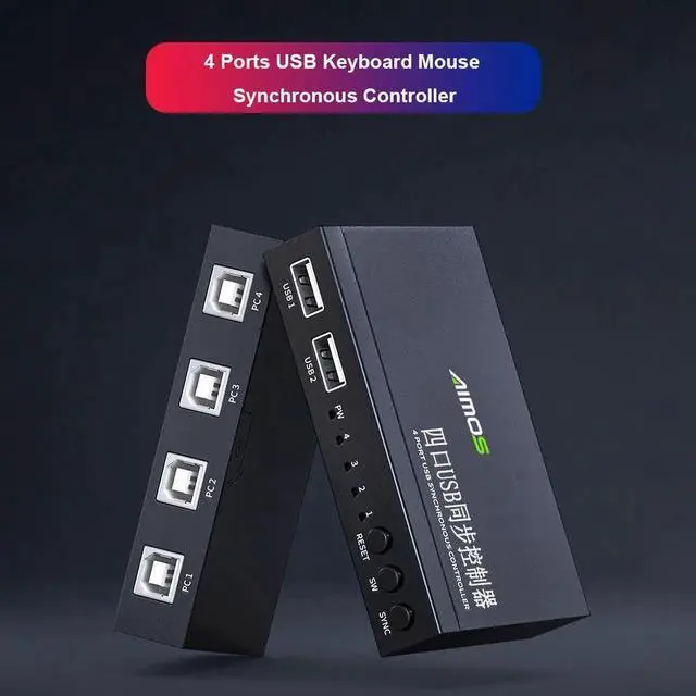 Alt view image 4 of 6 - AM-KM402 4 Ports USB Synchronizer USB Keyboard Mouse Synchronous Controller Aluminum Alloy KVM Switcher Wide Compatibility