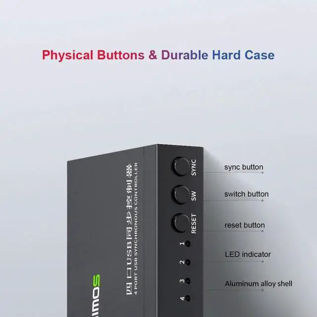 Alt view image 2 of 6 - AM-KM402 4 Ports USB Synchronizer USB Keyboard Mouse Synchronous Controller Aluminum Alloy KVM Switcher Wide Compatibility