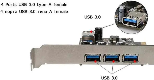 Alt view image 6 of 6 - 5Gbps PCI Express Controller Card PCI-E to 3 External & 1 Internal USB 3.0 Type A Female Ports Expansion Card HUB for Desktop PC