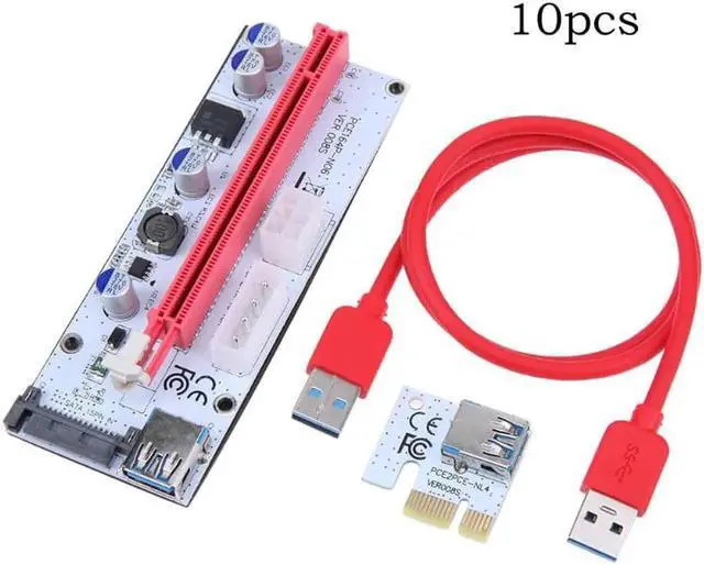 Alt view image 6 of 6 - 10PCS 60cm 008S PCI-E Riser Cards 1X 16X USB3.0 Adapter Riser Card Cable Wire for BTC Miner Mining