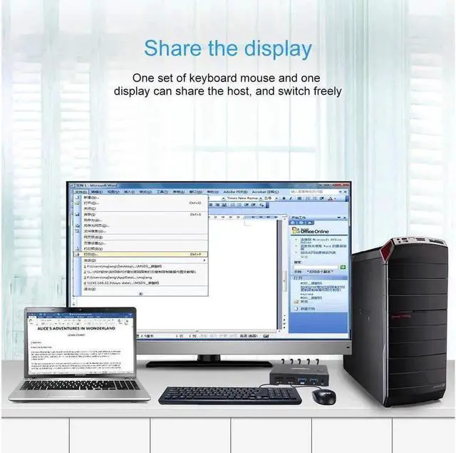 Alt view image 3 of 7 - 2 Port HDMI KVM Switch For 2 PCs, USB KVM Switch 4K HDMI Switcher Box 2 In 1 Out For 2 Computers Share Keyboard And Mouse Support 4K@30Hz, With 2 HUB Ports KVM Switcher Box