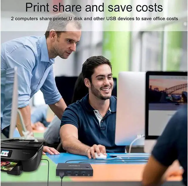 Alt view image 5 of 7 - 2 Port HDMI KVM Switch For 2 PCs, USB KVM Switch 4K HDMI Switcher Box 2 In 1 Out For 2 Computers Share Keyboard And Mouse Support 4K@30Hz, With 2 HUB Ports KVM Switcher Box