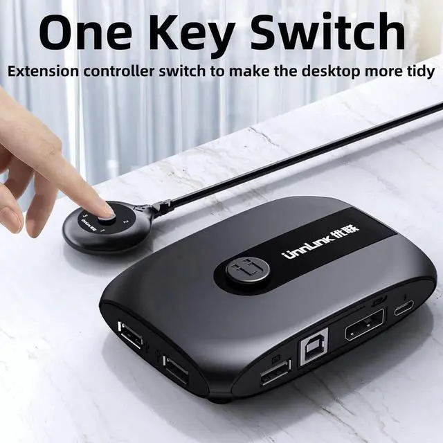 Alt view image 2 of 6 - 4K@60Hz DP KVM Switch 2K@144Hz Displayport Switcher with Controller Ports for Monitor Printer Keyboard