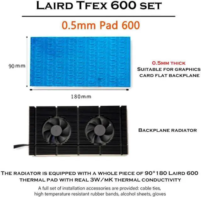 Alt view image 4 of 7 - Aluminum GPU Backplane Radiator For RTX 3090 3080 3070 Series Graphics Card Backplate Memory VRAM Heatsink Cooling Fan PWM With 0.5mm Laird Tflex 600 Thermal Pad