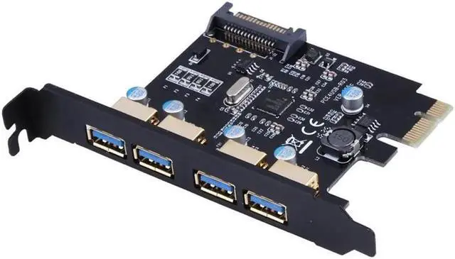 Alt view image 4 of 6 - 4 Ports PCI-E to USB 3.0 PCI Express Expansion Card Adapter VIA 5Gbps with SATA 15-Pin Power Connector for Desktop Black