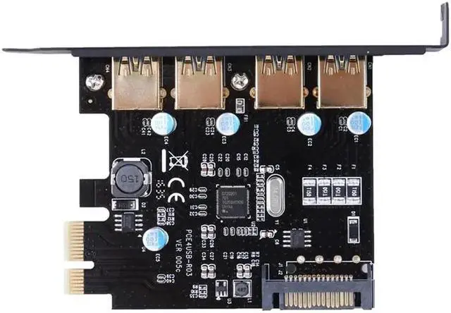 Main image of 4 Ports PCI-E to USB 3.0 PCI Express Expansion Card Adapter VIA 5Gbps with SATA 15-Pin Power Connector for Desktop Black