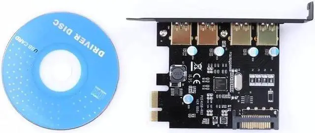 Alt view image 2 of 6 - 4 Ports PCI-E to USB 3.0 PCI Express Expansion Card Adapter VIA 5Gbps with SATA 15-Pin Power Connector for Desktop Black