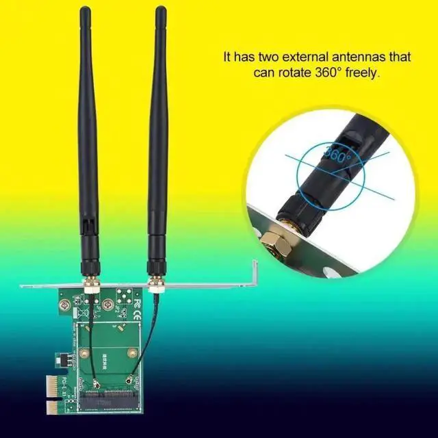 Alt view image 6 of 6 - Mini PCI-E to Desktop PCI-E Adapter PC Wireless Network Card Semi High 2 Antenna Card Plate