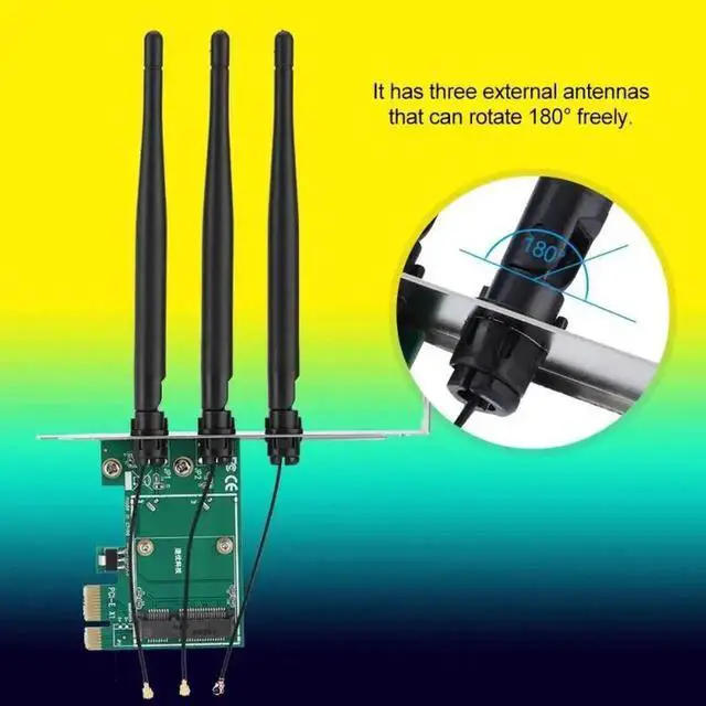 Alt view image 2 of 6 - Mini PCI-E to desktop PCI-E Adapter PC Wireless Network Card 3 Antenna Card Plate