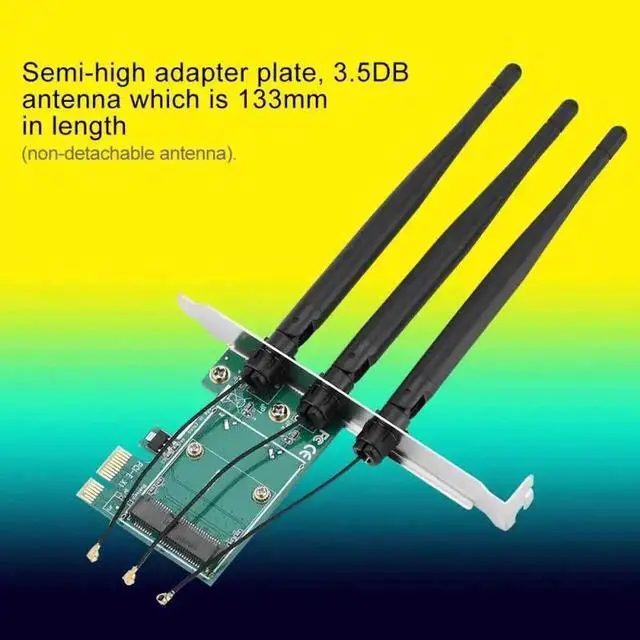 Main image of Mini PCI-E to desktop PCI-E Adapter PC Wireless Network Card 3 Antenna Card Plate