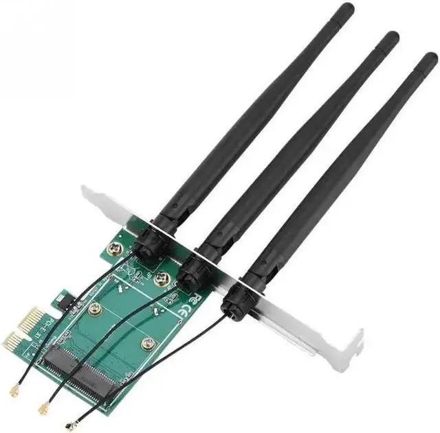 Alt view image 4 of 6 - Mini PCI-E to desktop PCI-E Adapter PC Wireless Network Card 3 Antenna Card Plate