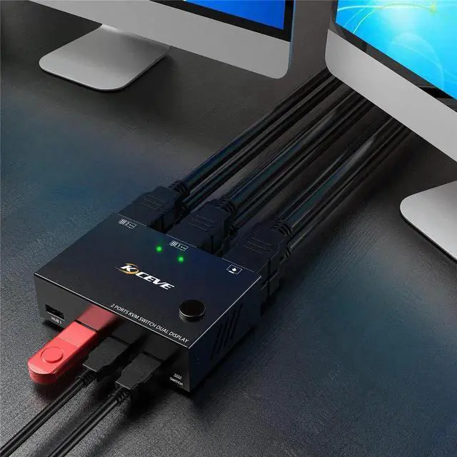 Alt view image 6 of 6 - HDMI 60Hz KVM 2 In 2 Out Dual Monitor Switcher Controls 2 Computers Or Laptop Monitors Dual Input Display No Driver Required