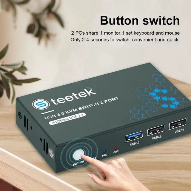 Alt view image 2 of 6 - 2 Port HDMI USB 3.0 Kvm Switch 2 in 1 Out Ultra HD 4K@60Hz Kvm Switch 2 Computers Share 1 Monitor 1 Set Keyboard for Meeting